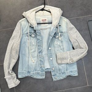 Mossimo Supply Co. Light Blue Denim Jacket with Gray Hoodie Sleeves